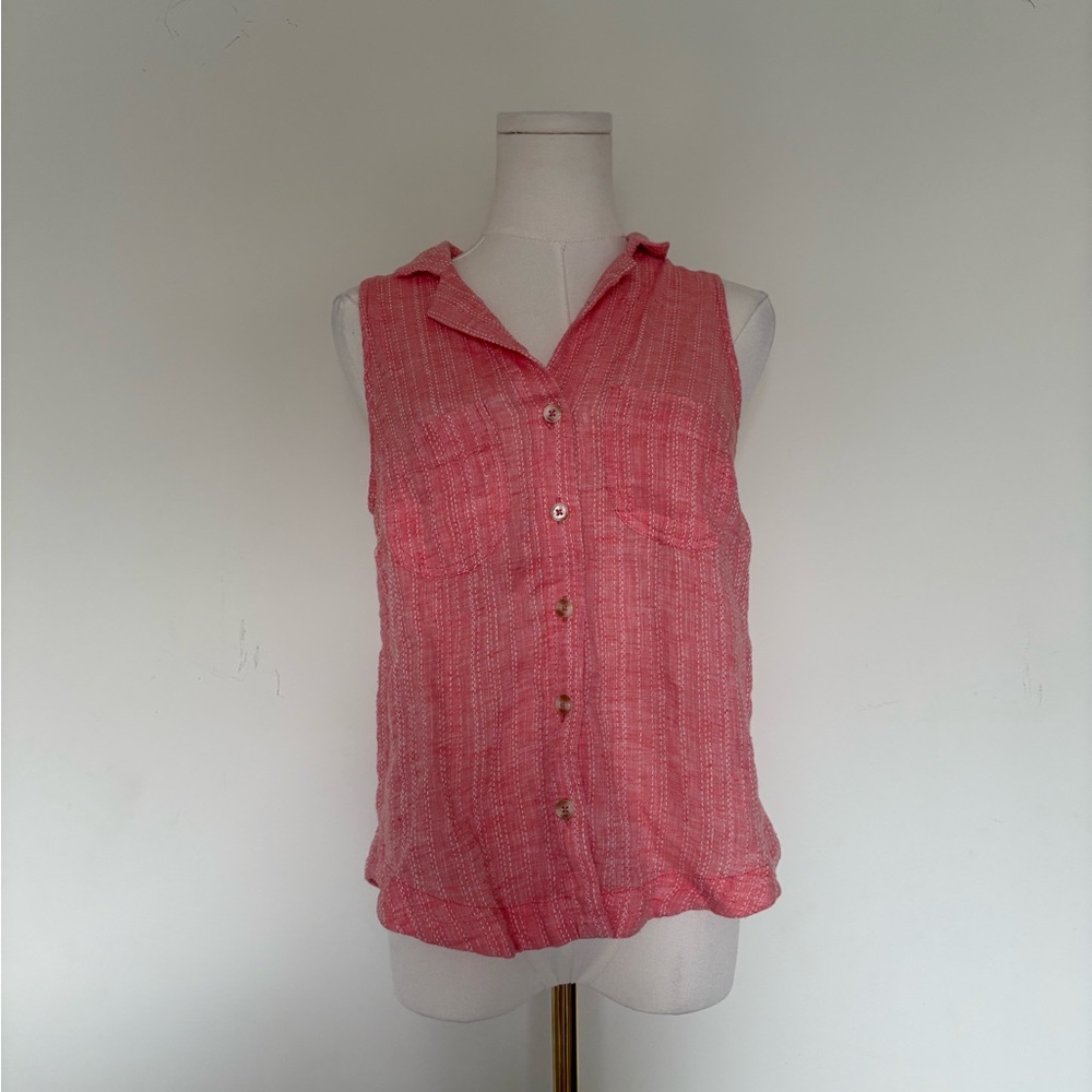 Anthropologie Coral Button-Down Sleeveless Top